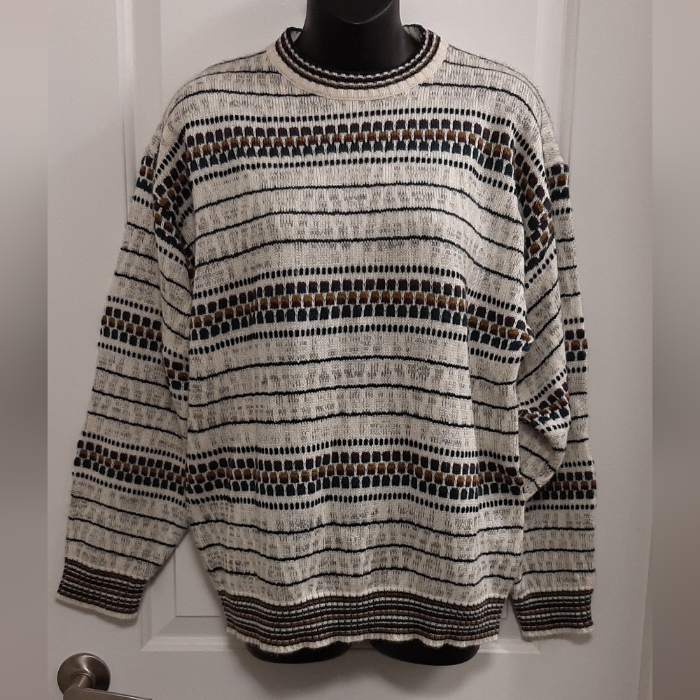 Vtg Men's Fine Line Knit Sweater Large Grampa Pull On Sweater See Measurement